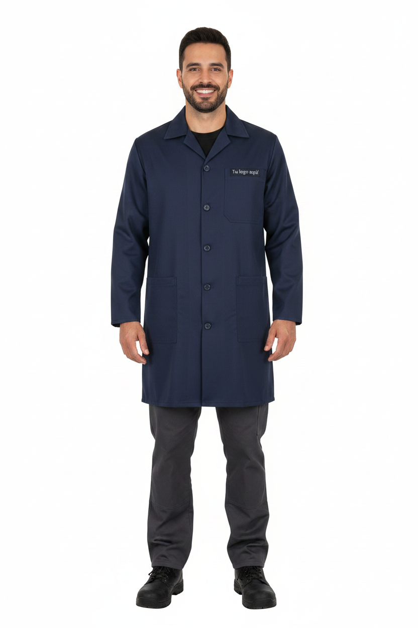 Bata industrial marino de gabardina