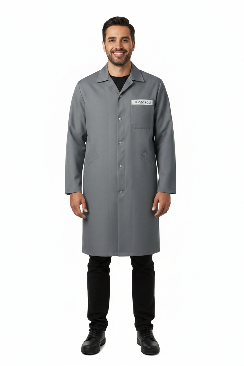 Bata industrial gris de gabardina