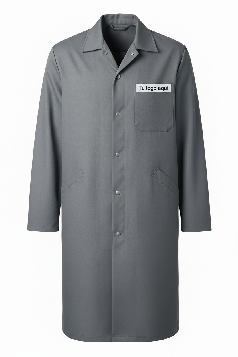Bata industrial gris de gabardina